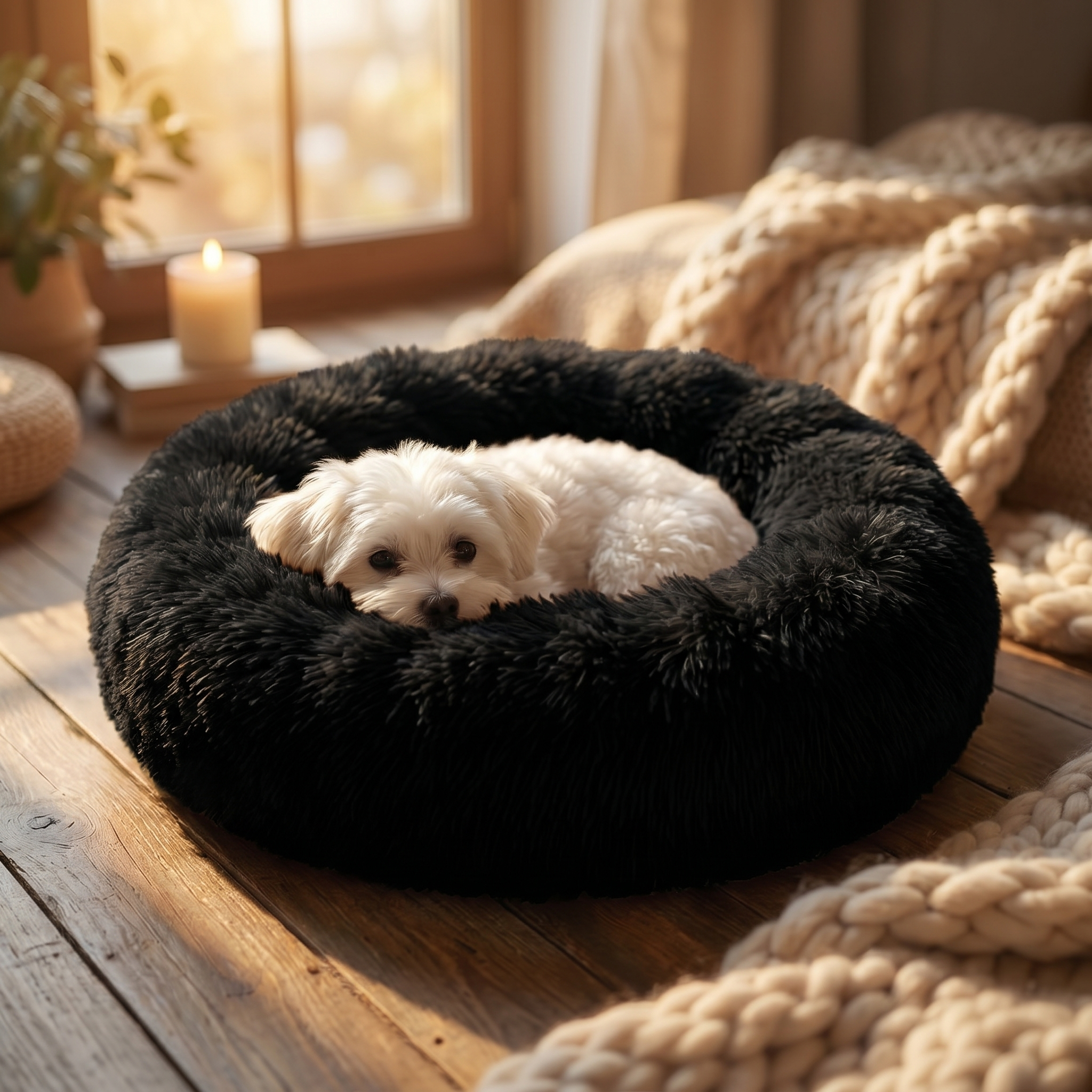 Round Fluffy Donut Dog Bed