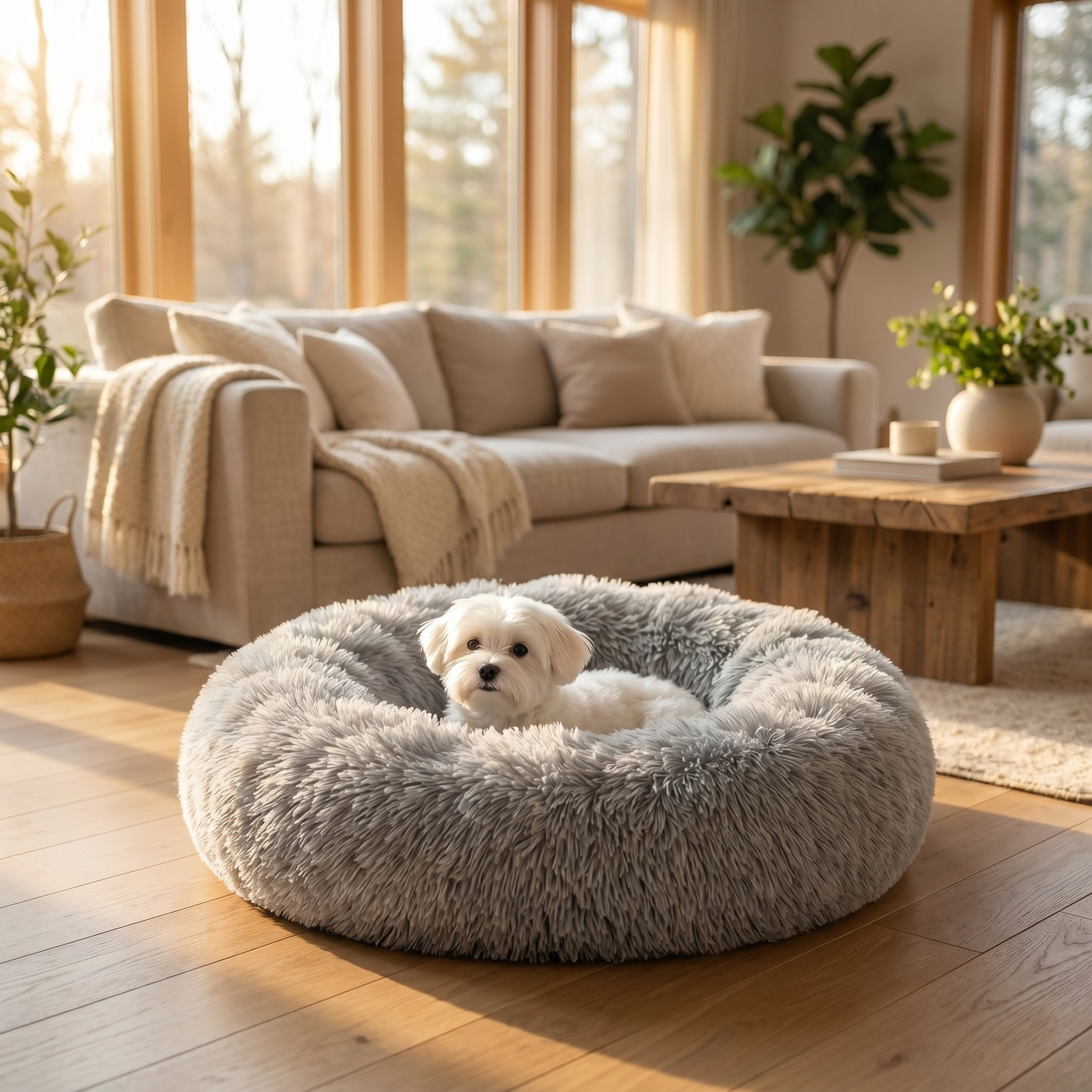 Round Fluffy Donut Dog Bed