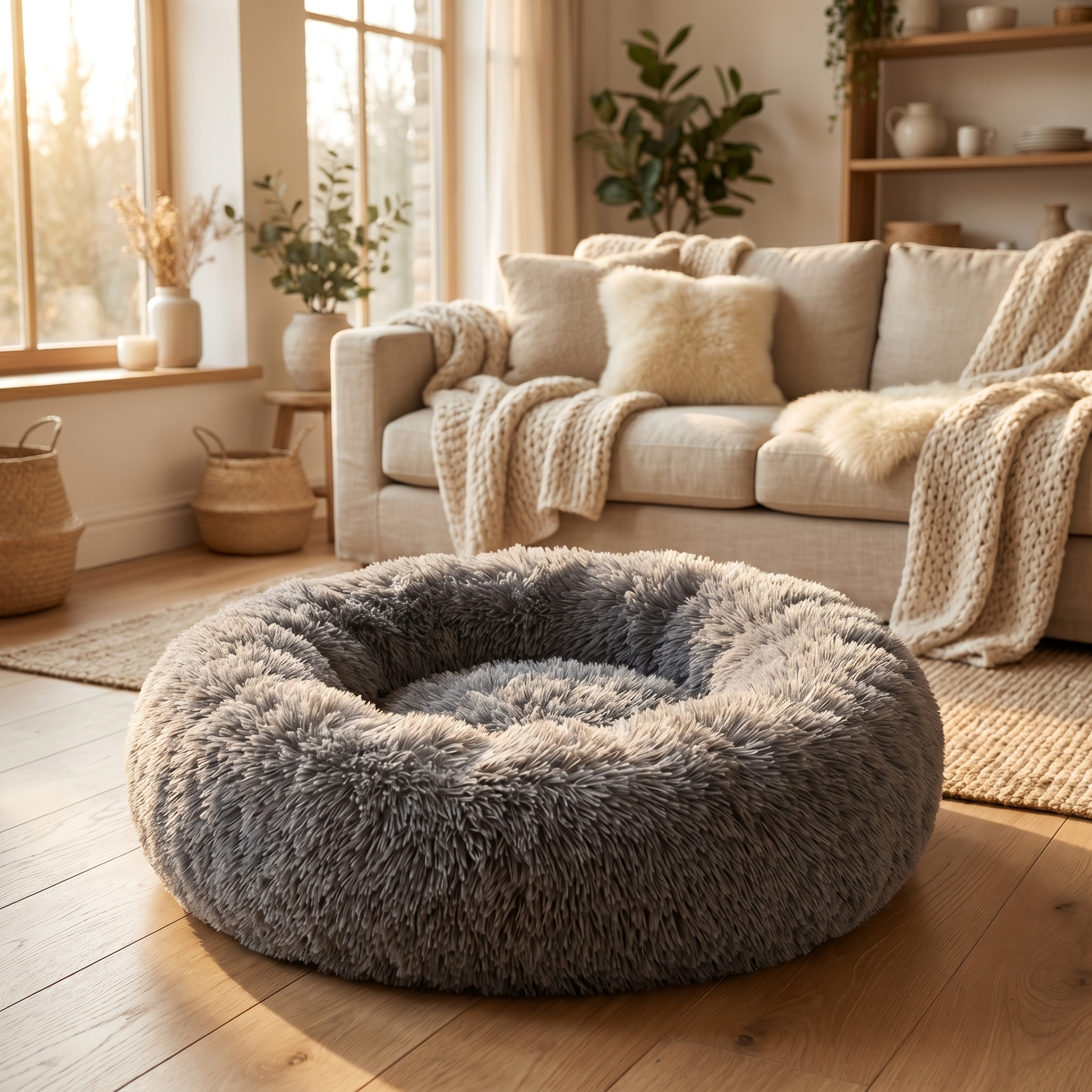 Round Fluffy Donut Dog Bed